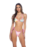 Pastel Crushed Velvet Tri-Top and Tie-Side Bikini Set