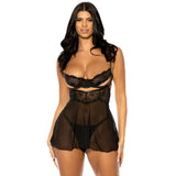 Lace and Mesh Peek-A-Boo Cup Babydoll Set