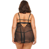 Empire Waist Bow Detail Lace and Mesh Babydoll Set - Curvy