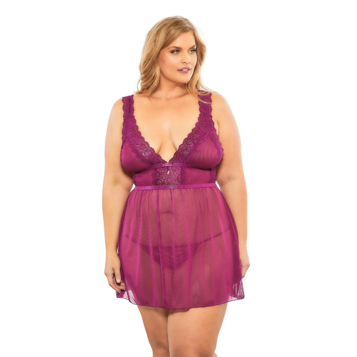 Mesh and Lace Empire Waist Babydoll - Curvy