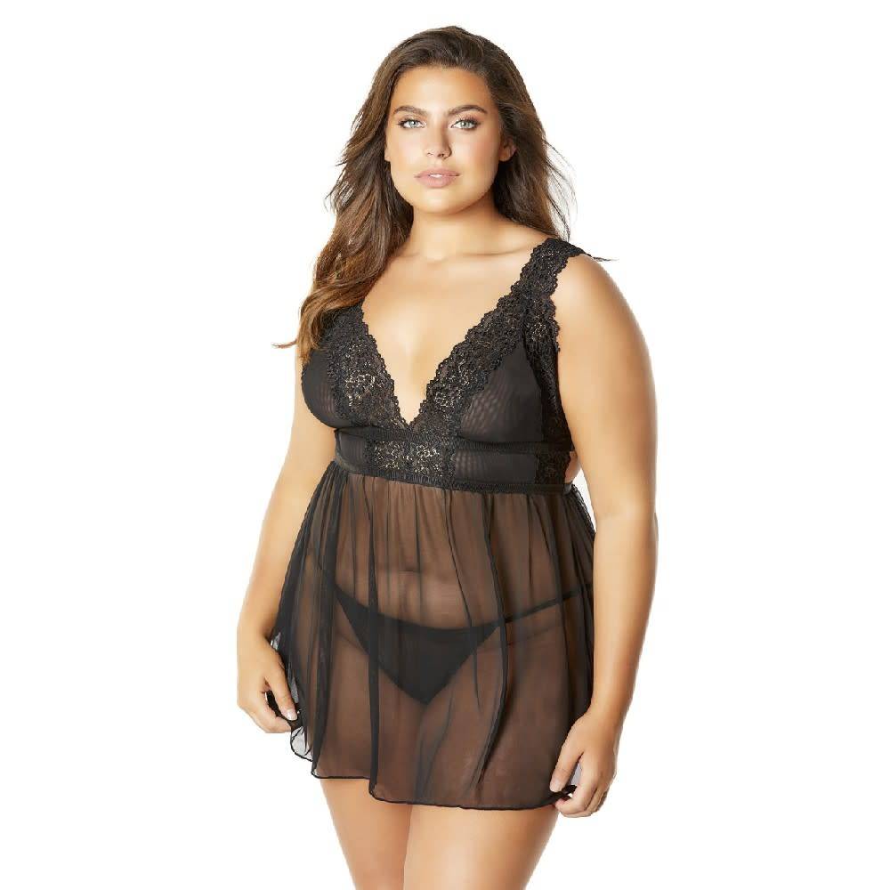 Mesh and Lace Empire Waist Babydoll - Curvy