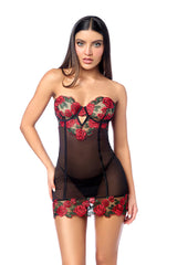 Untamed Rose Embroidered Mesh Lace-Up Back Chemise