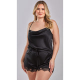 Soft Satin and Lace Cowl Neck Romper - Curvy