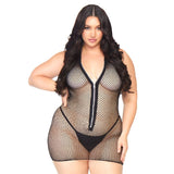 Fishnet Zip Up Mini Dress - Curvy