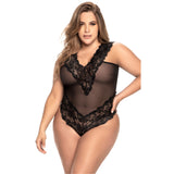 Criss-Cross Back Sheer Lace and Mesh Teddy - Curvy