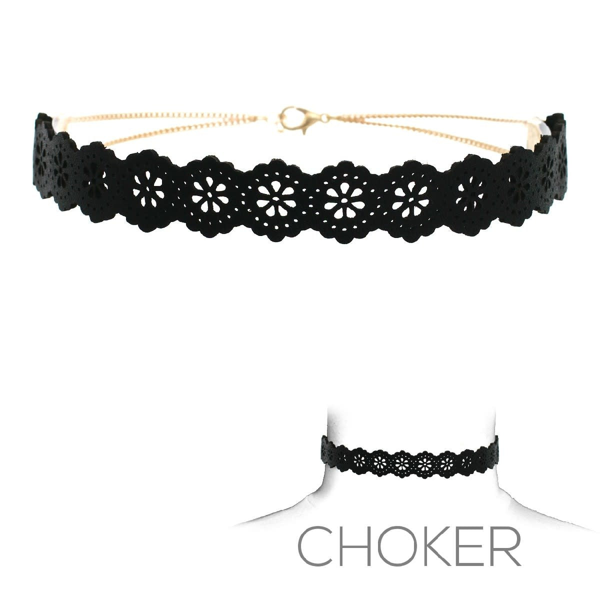 Black Leather Choker with Snowflake Design