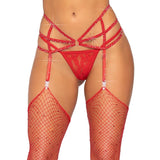 Strappy Elastic Rhinestone Garter Belt - Red