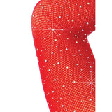 Crystalized Long Sleeve Fishnet Bodysuit - Red