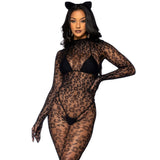 Seamless Leopard Net Gloved Catsuit - One Size Fits Most