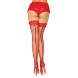 Red Stay-Up Lace Top Backseam Fishnet Thigh Highs