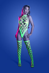 Adrenaline Neon Green Net Bodysuit Set - One Size Fits Most