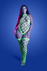 Adrenaline Neon Green Net Bodysuit Set - Curvy
