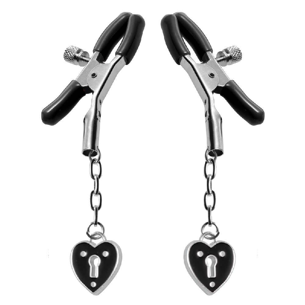 Heart Padlock Nipple Clamps - Black