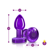 Cheeky Charms - Rechargeable Vibrating Metal Butt Plug W/Remote Control - Purple - Small