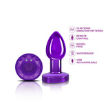 Cheeky Charms - Rechargeable Vibrating Metal Butt Plug W/Remote Control - Purple - Small