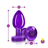 Cheeky Charms - Rechargeable Vibrating Metal Butt Plug W/Remote Control - Purple - Medium