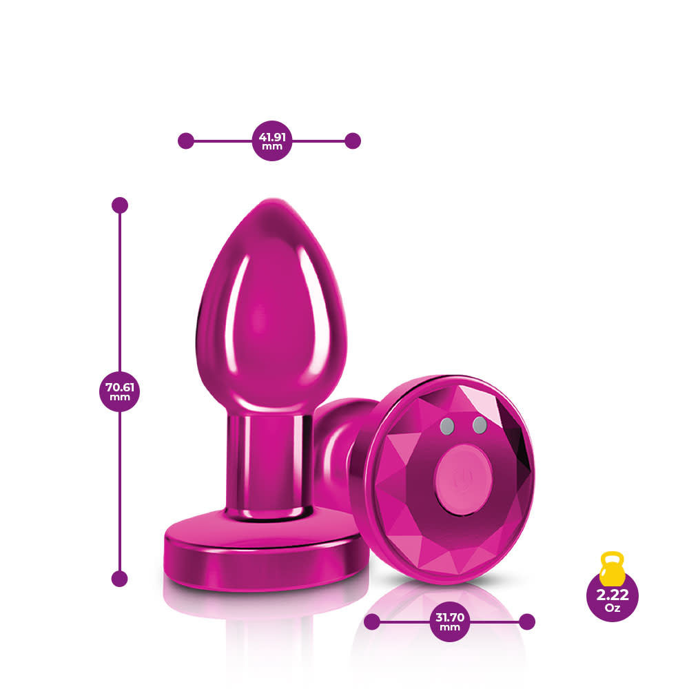 Cheeky Charms - Rechargeable Vibrating Metal Butt Plug W/Remote Control - Pink - Small