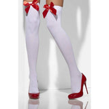 Thigh High Stay-Ups With Red Bow - White