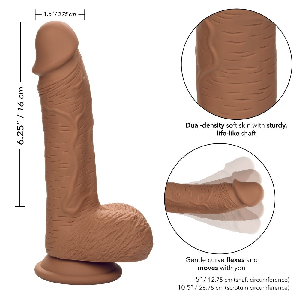 Silicone Studs Dual Density Dong 6.25" Brown