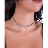 Three-Row Stretchy Rhinestone Choker - Silver