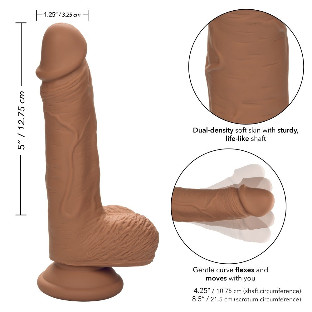 Silicone Studs Dual Density Dong 5" Brown