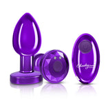 Cheeky Charms - Rechargeable Vibrating Metal Butt Plug W/Remote Control - Purple - Medium