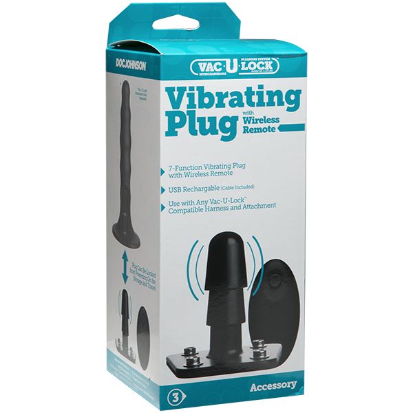 Vac-U-Lock Vibrating Plug With Snaps & Remote - Black