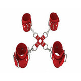 Adjustable Leather Hand and Leg Cuffs - Red