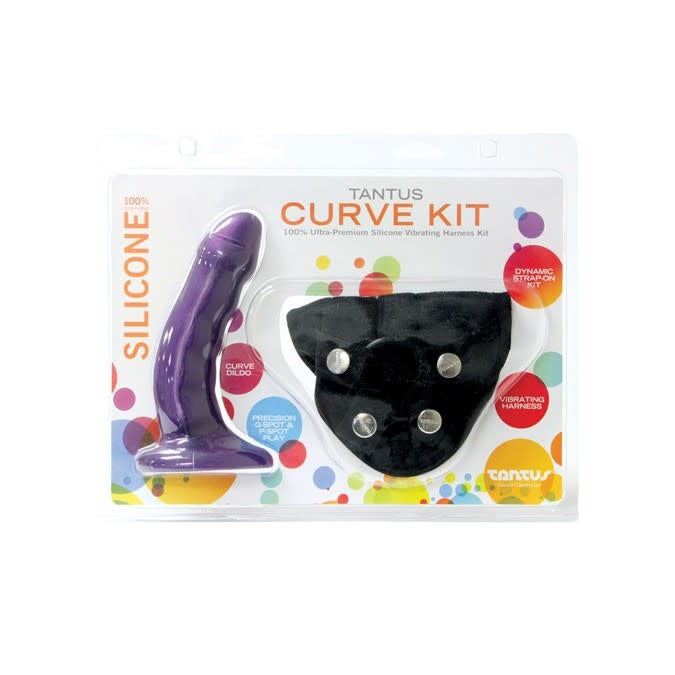 Tantus Curve Dildo & Harness Kit Midnight Purple