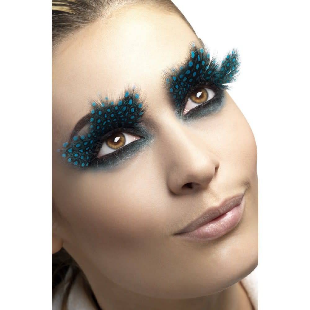 Eyelashes Large Plumes Aqua Dots Black