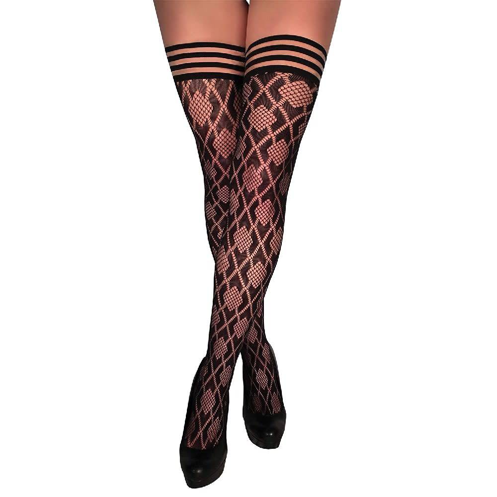 Elle Circle Net Thigh Hi Stay-ups - Black