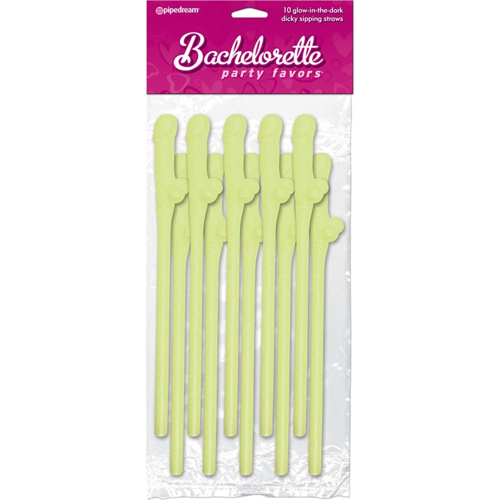 Bachelorette Glow-In-The-Dark Dicky Sipping Straws - 10 Piece