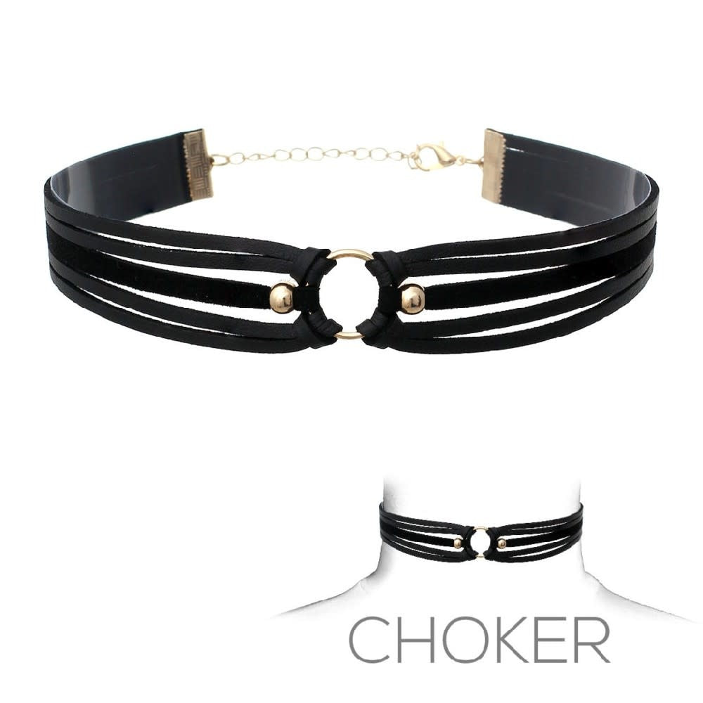 Suede and Leather Three Strap Choker