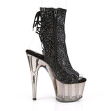 Black Glitter Smoke Tinted 7" Open Toe/Heel Lace Up Ankle Boot