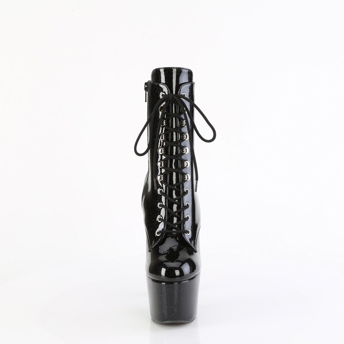 7" Black Glitter Patent Lace-Up Bootie