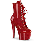 7" Ruby Red Glitter Patent Lace-Up Bootie