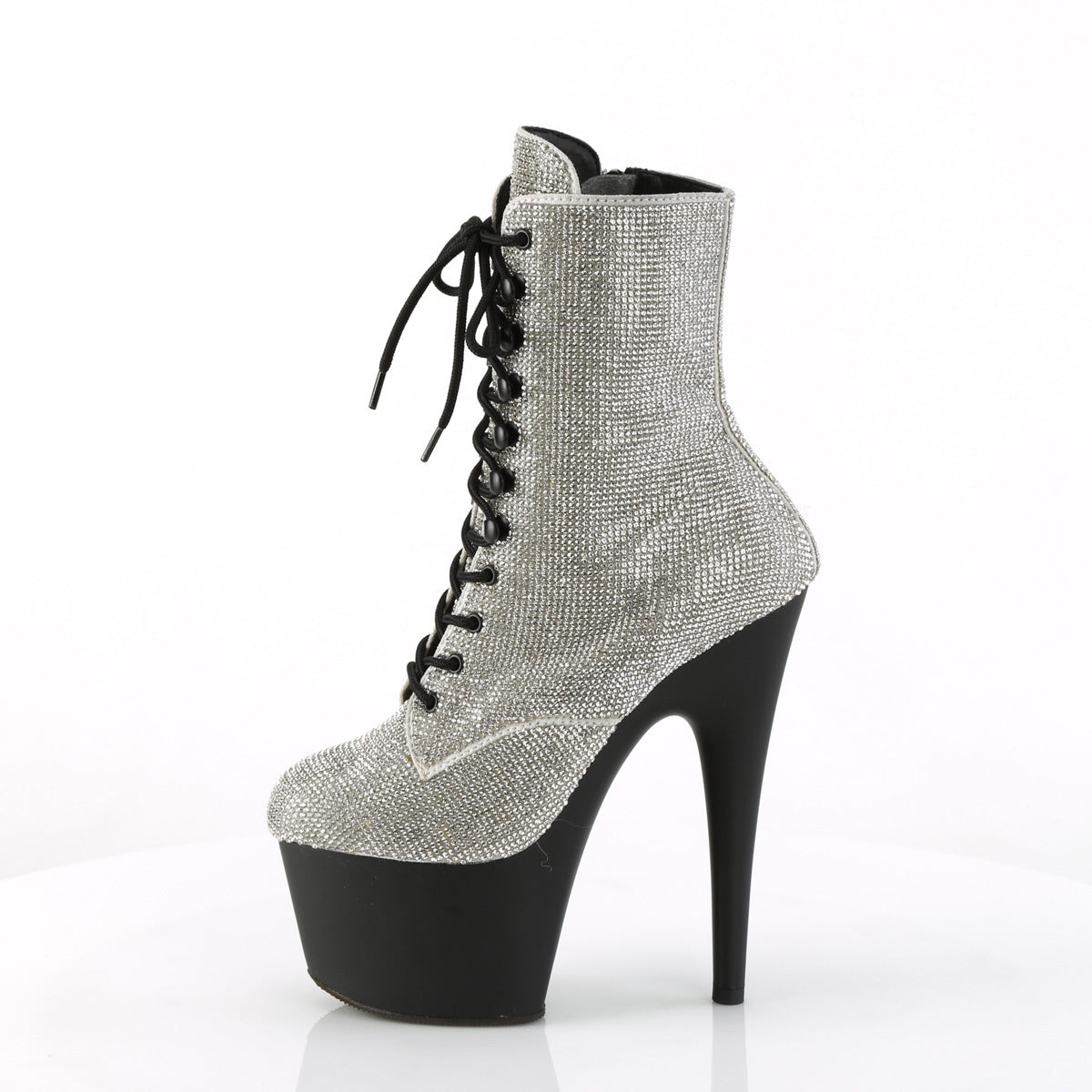 7" Rhinestone Lace-Up Bootie with Black Platform/Heel