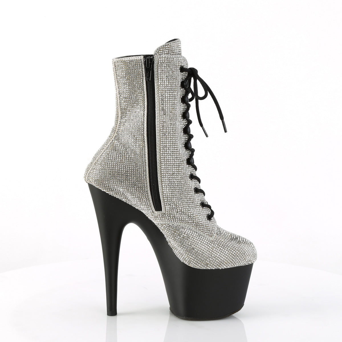 7" Rhinestone Lace-Up Bootie with Black Platform/Heel