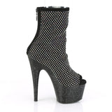 7" Black Rhinestone Mesh Overlay Sparkle Platform Peep Toe Ankle Boot