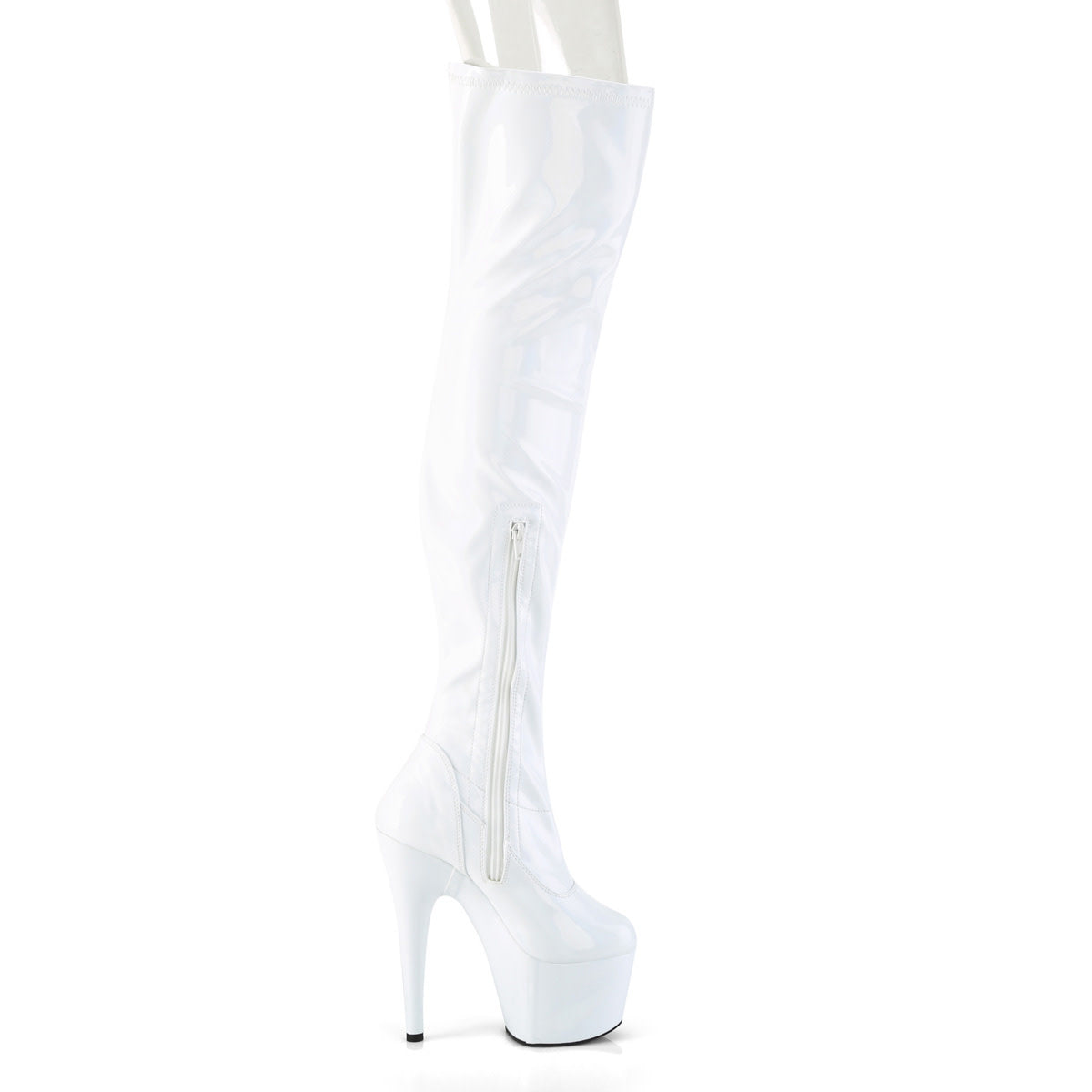 7" White Patent Holographic Thigh High Boot