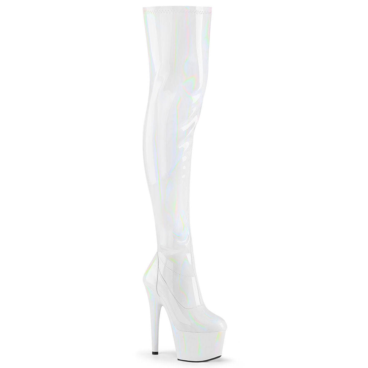 7" White Patent Holographic Thigh High Boot