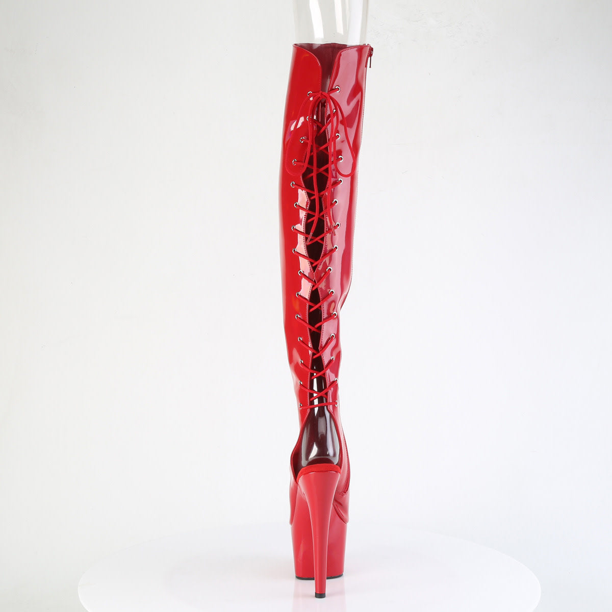 ADO3019HWR 7" Red Patent Open Toe/Heel Holographic Thigh High Boot