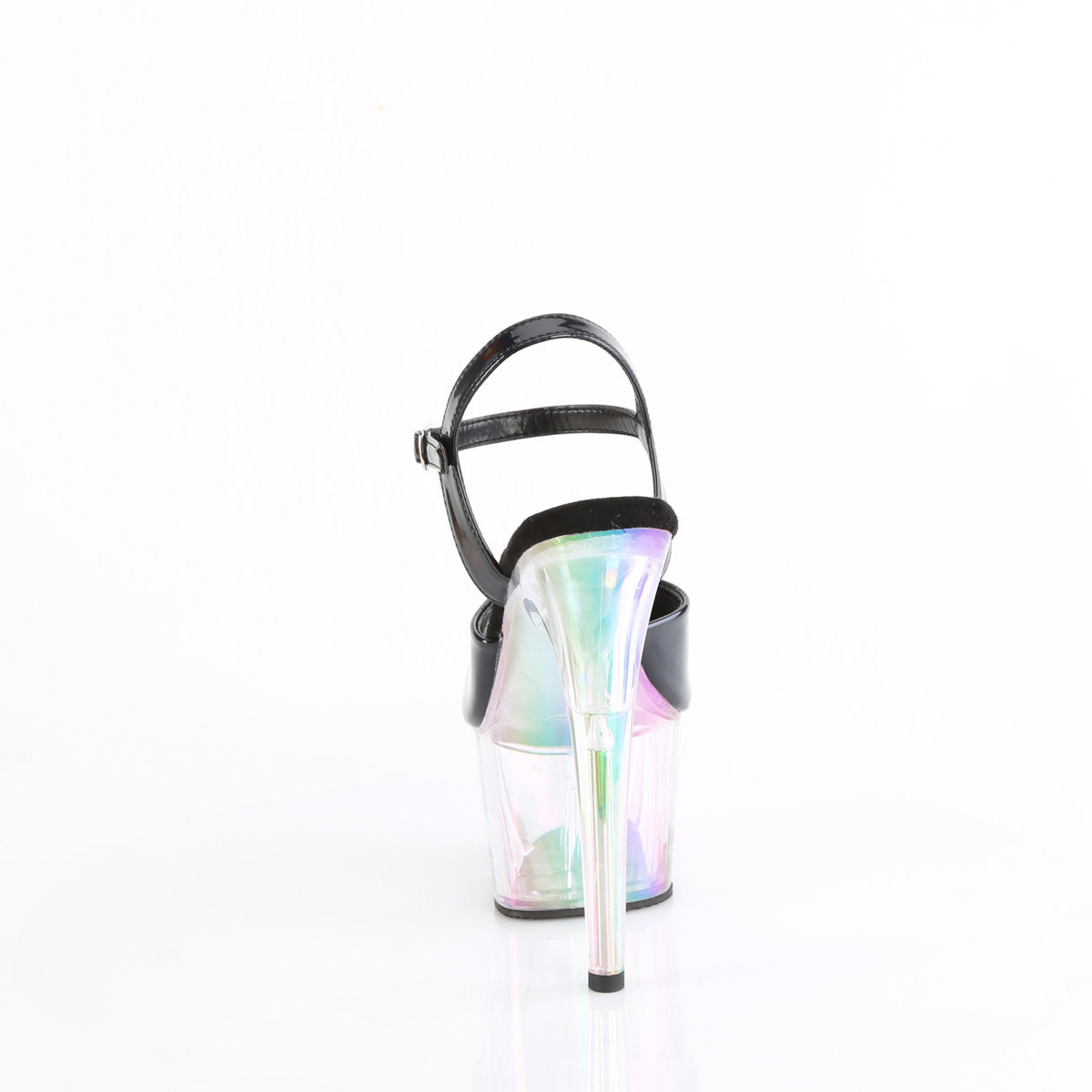 7" Clear Holographic Platform Black Ankle Strap Sandal