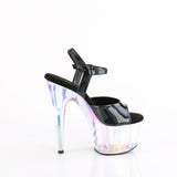 7" Clear Holographic Platform Black Ankle Strap Sandal