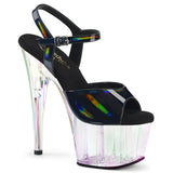 7" Clear Holographic Platform Black Ankle Strap Sandal