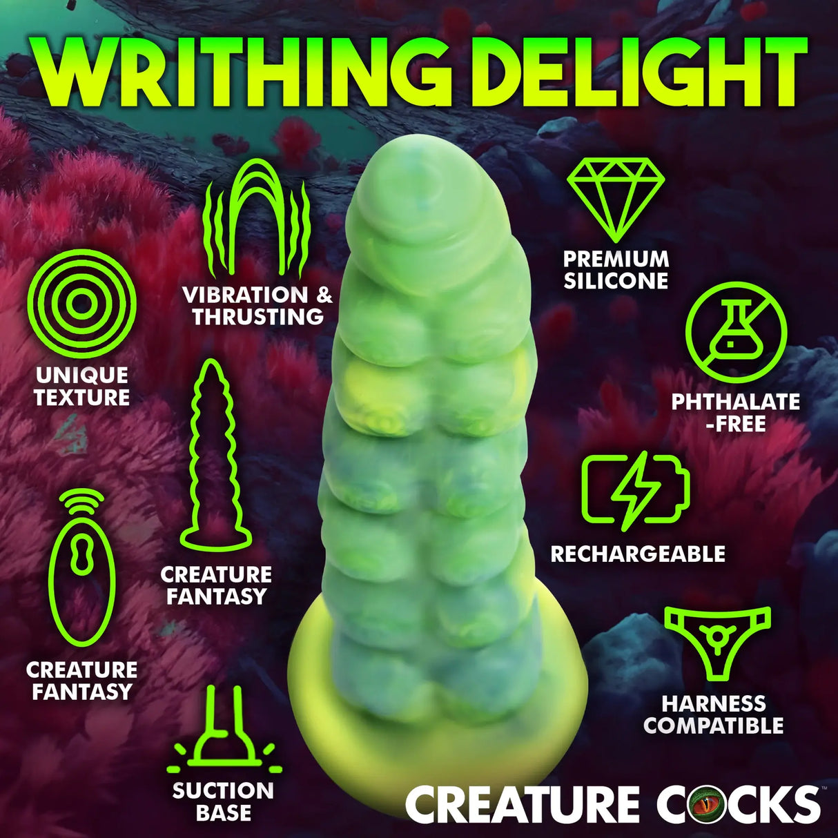 Squirmer Thrusting Vibrating Silicone Dildo