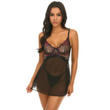 Sheer Mesh Underwire and Vibrant Floral Embroidered Babydoll Set