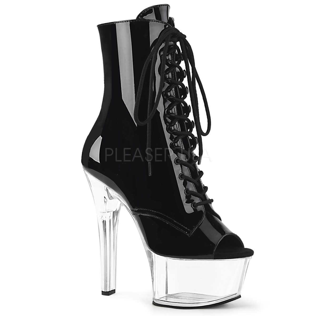 Clear Heel Open Toe 6" Lace Up Ankle Boot