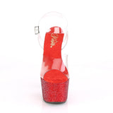 7" Clear Ankle Strap Heel with Red Rhinestone Platform