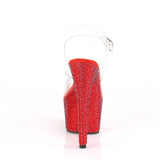 7" Clear Ankle Strap Heel with Red Rhinestone Platform